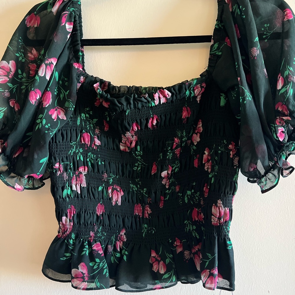 Floral Black and Pink Women's Top
